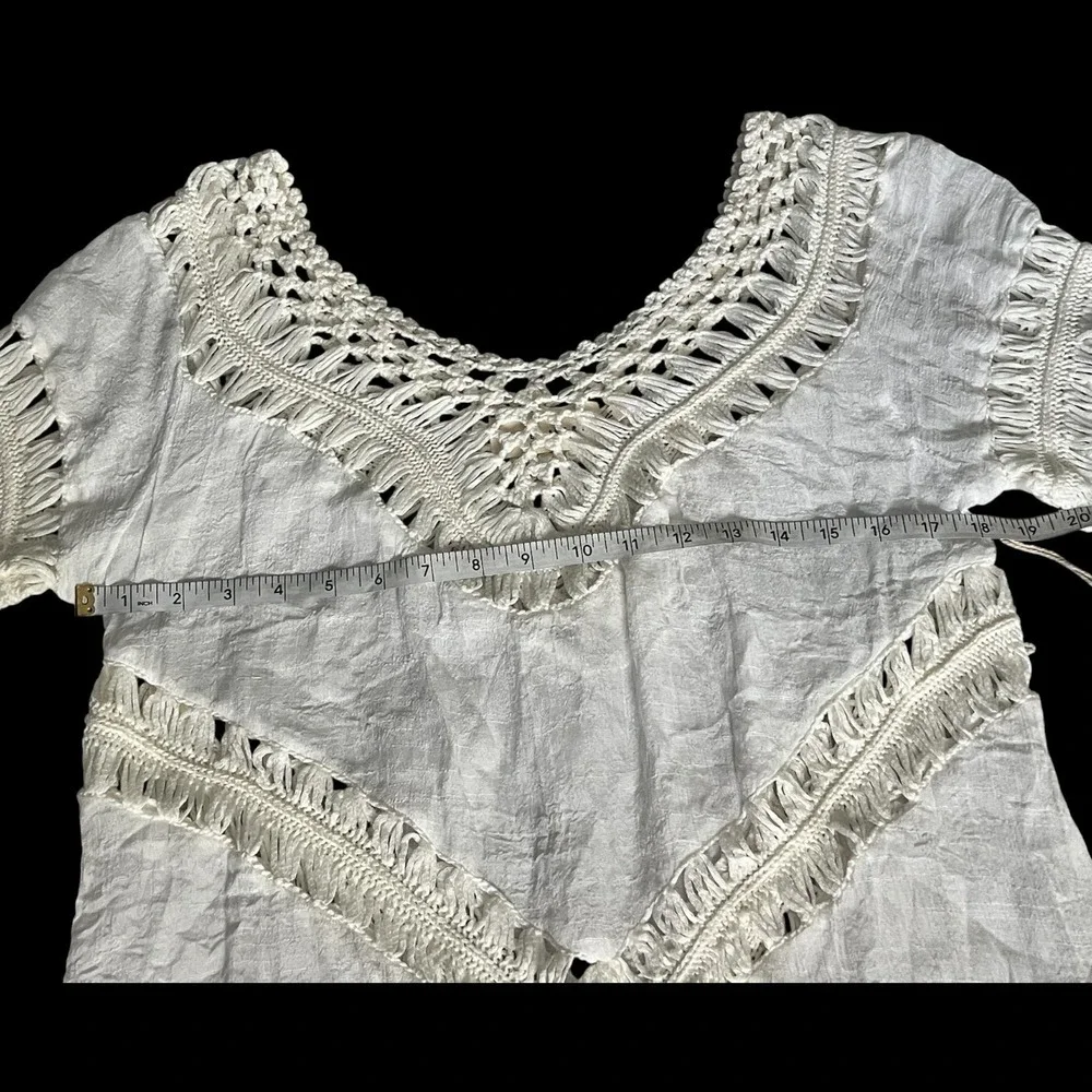 Ivory Crochet‎ Lace Tunic NWT Size S V Neck Boho Beach Cover Up Sharkbite Hem